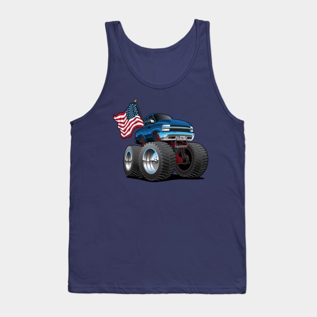 Monster Pickup Truck with USA Flag Cartoon Tank Top by hobrath